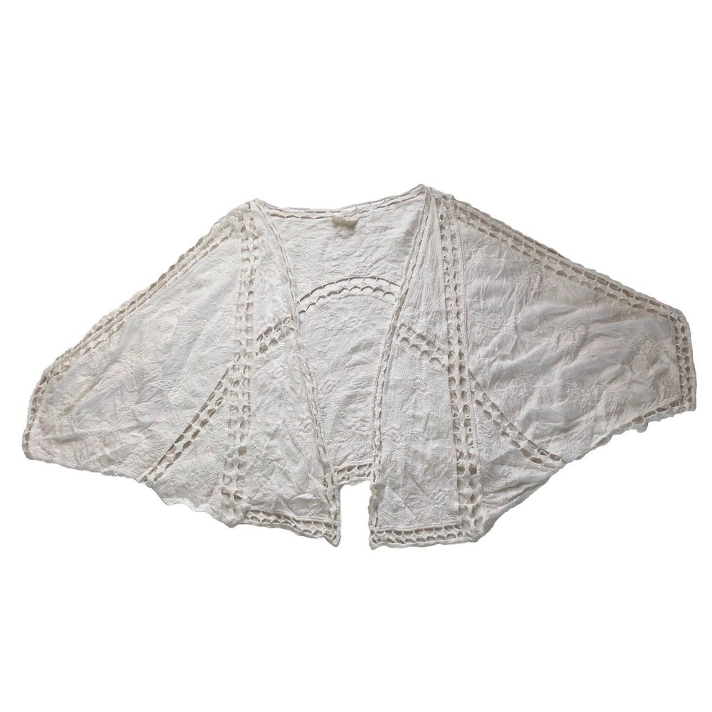 Ember White Cotton Crochet Open Stitch Draped Kimono Cardigan Size Small